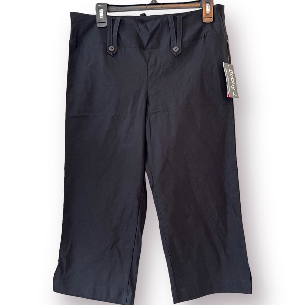 Bobby J Black Pull On Cropped Wide Leg Trouser Pants Workwear Stretchy Comfy